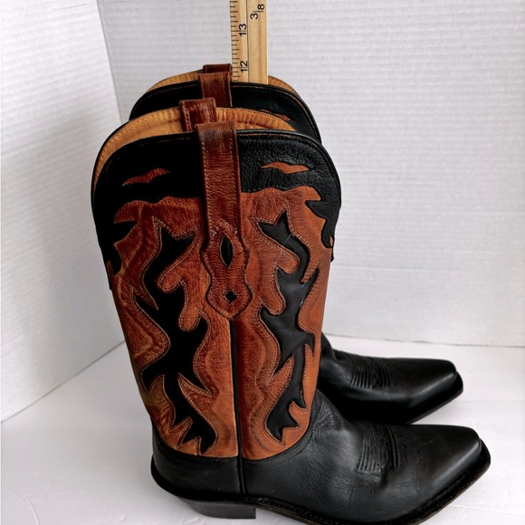 NWOT OLD WEST COWGIRL LEATHER CUSHIONED SOLE BLACK CAMEL TAN INLAY BOOTS SZ 9 - Picture 8 of 15